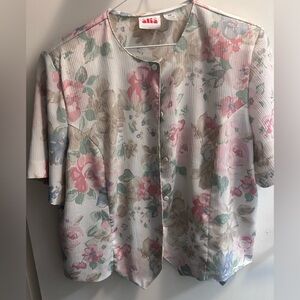 Alia Floral Blouse with Pink and Green Accents
